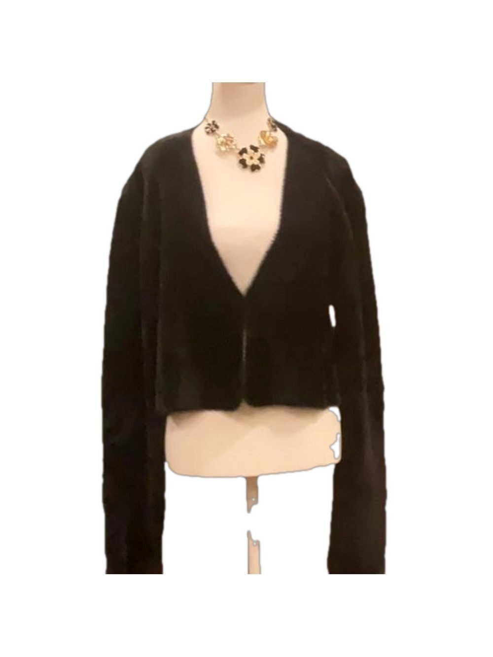 Cyrus XL black cropped soft knit medium weight hook and eye closure sweater